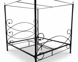 HandForged Wrought Iron Canopy Bed with Leaf Finials fourth image