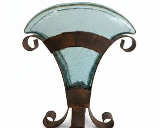 Art Deco Revival FanShaped Crackle Glass Table Lamp