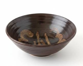 Large Studio Pottery Decorative Serving Bowl with Abstract Slip Trailing second image
