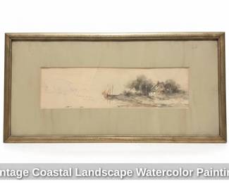Vintage Coastal Landscape Watercolor Painting