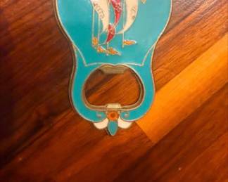 Vintage Greek champlevé enamel bottle opener.Features a colorful ancient sailing ship design.Crafted from solid brass mid-century. $25 OBO