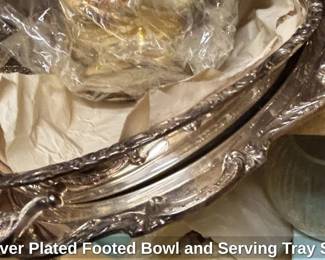 Silver Plated Footed Bowl and Serving Tray Set fourth image
