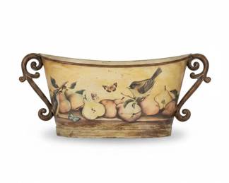 Vintage HandPainted Toleware Planter with Pear and Bird Motif
