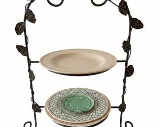 Wrought Iron Tiered Stand with Decorative Plates