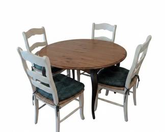Round Pine Dining Table with Four Chairs