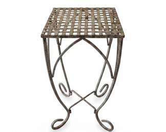 Wrought Iron Garden Table with Woven Top
