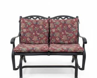 Vintage Meadowcraft Wrought Iron Outdoor or Patio Loveseat with Floral Cushions