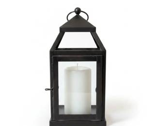 Black Metal Hexagonal Lantern with White Candle