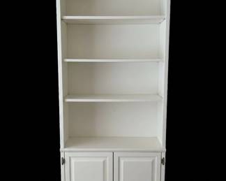 White Wooden Bookshelf with Cabinet and Assorted Books