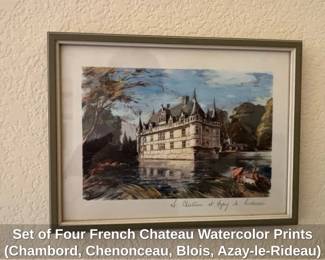 Set of Four French Chateau Watercolor Prints Chambord, Chenonceau, Blois, AzayleRideau fifth image