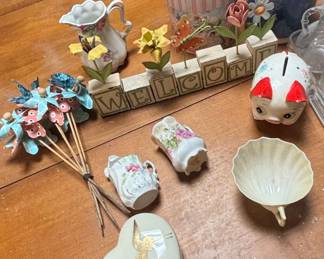 Decorative Ceramic and Glass Items, including a Covered Butter Dish