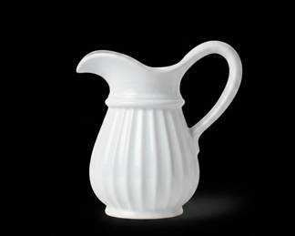 Pair of White Ceramic Pitchers Fluted and Diamond Pattern