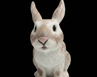 Distressed White Cast Iron Rabbit Figure
