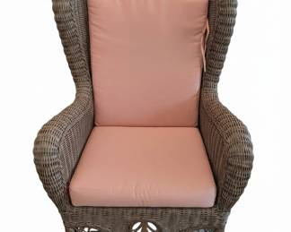 Wicker Wingback Armchair with Pink Cushion