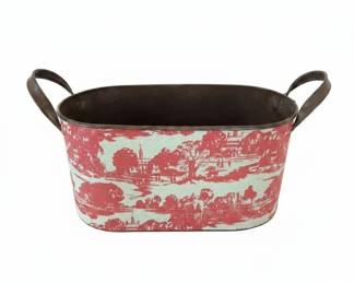 Toile Pattern Metal Oval Planter with Handles