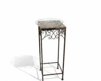 Wrought Iron Plant Stand with Embossed Glass Top