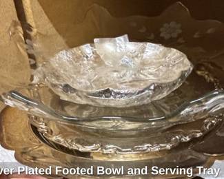 Silver Plated Footed Bowl and Serving Tray Set