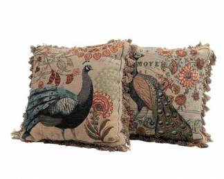 William Morris Style Tapestry Peacock Throw Pillows