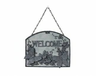 Hanging Welcome Sign with Butterflies and Flowers