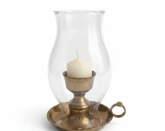 Brass and Glass Hurricane Candle Holder with Scalloped Rim