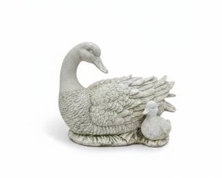 Ceramic Swan and Cygnet Garden Sculpture