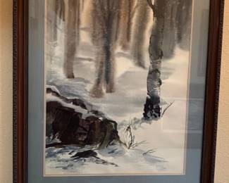Winter Landscape Watercolor Painting by Neva Fischer