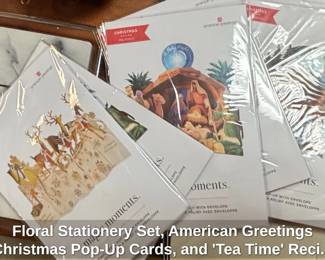 Floral Stationery Set, American Greetings Christmas PopUp Cards, and Tea Time Recipe Book third image