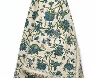 HandEmbroidered Wool Crewel Throw with Floral Motifs