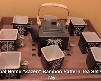 Global Home Zazen Bamboo Pattern Tea Set with Tray