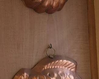 Vintage Copper Fish and Scallop Molds Set of