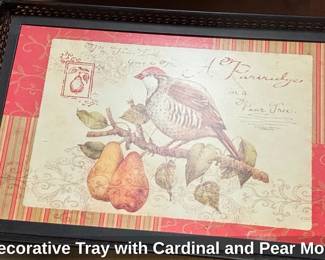 Decorative Tray with Cardinal and Pear Motif second image