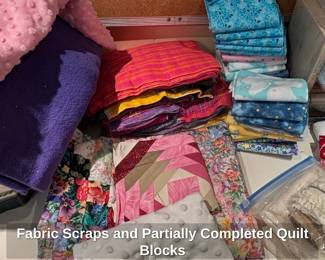 Fabric Scraps and Partially Completed Quilt Blocks