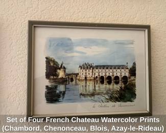 Set of Four French Chateau Watercolor Prints Chambord, Chenonceau, Blois, AzayleRideau fourth image