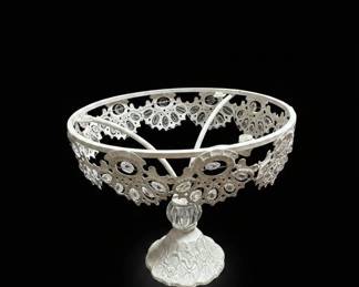 White Metal and Crystal Cake Stand or Pedestal Bowl