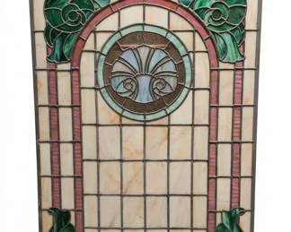 Antique Stained Glass Window Panel with Floral Motif