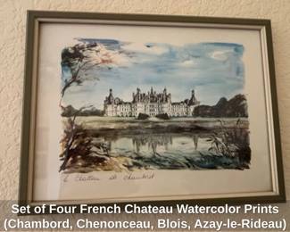 Set of Four French Chateau Watercolor Prints Chambord, Chenonceau, Blois, AzayleRideau third image