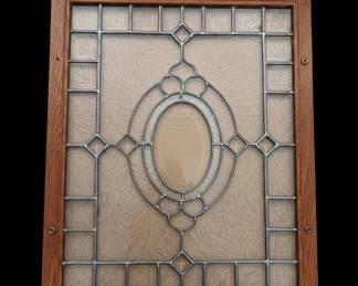 Oak Framed Stained Glass Panel with Oval Center