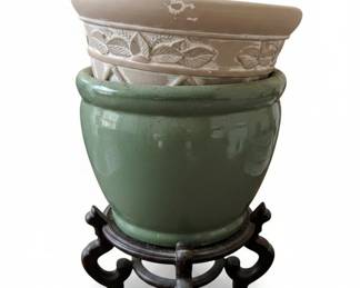 Decorative Ceramic Planters with Ornate Metal Stand