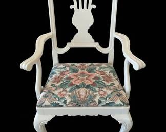 White Painted Chippendale Style Armchair with Floral Upholstery