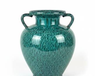 Turquoise Glazed Ceramic Vase with Handles attributed to Zanesville Stoneware Co.