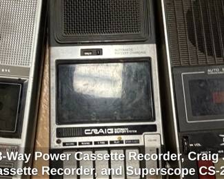 GE Way Power Cassette Recorder, Craig J Cassette Recorder, and Superscope CS Cassette Recorder