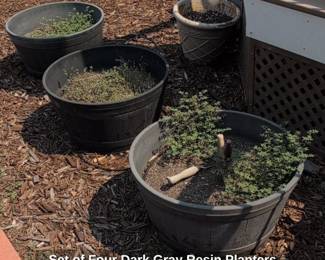 Set of Four Dark Gray Resin Planters