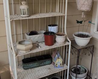 Vintage White Wrought Iron Bakers Rack with Planters