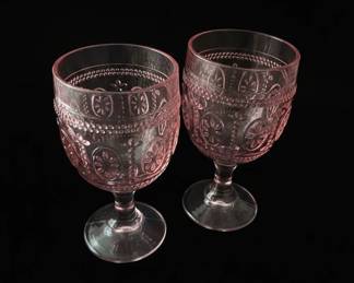 Pink Embossed Floral Wine Goblets