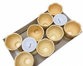 Set of Yellow Floral Egg Cups and Decorative Bowls