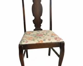 Vintage Queen Anne Style Floral Upholstered Dining Chairs