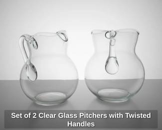 Set of Clear Glass Pitchers with Twisted Handles