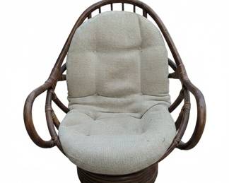 Vintage Rattan Swivel Chair with Cushions