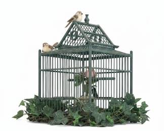 Decorative Birdcage with Faux Ivy and Figurines