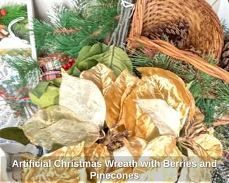 Artificial Christmas Wreath with Berries and Pinecones